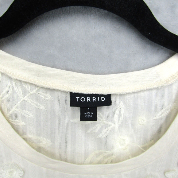 Torrid Cream Cotton Tank Ruffle Sleeve Embroidery Front Plus Size 1X Crew Neck - Picture 6 of 14